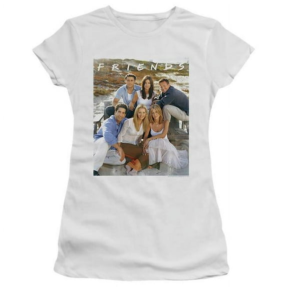 Trevco WBT672-JS-3 Friends & Lifes a Beach Juniors Sheer Cap Short Sleeve T-Shirt, White - Large