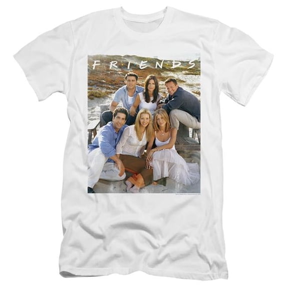 Trevco WBT672-PSF-5 Friends & Lifes a Beach Premium Canvas Brand Slim Fit HBO Short Sleeve Adult 30 by 1 T-Shirt, White - 2X