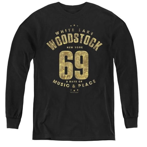 Trevco WOOD107-YL-2 Woodstock & White Lake Youth Long Sleeve T-Shirt, Black - Medium