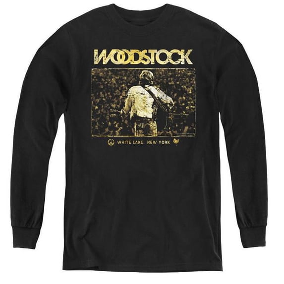 Trevco WOOD119-YL-1 Woodstock & White Lake Crowd Youth Long Sleeve T-Shirt, Black - Small