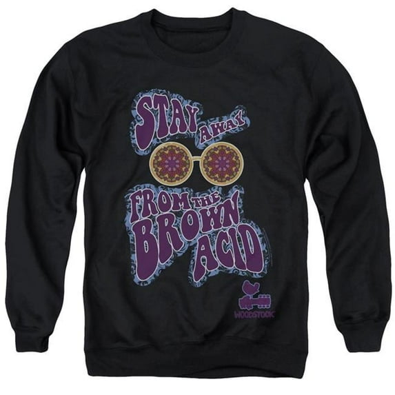 Trevco WOOD144-AS-5 Woodstock the Brown Acid Print Adult Crewneck Sweatshirt, Black - 2X
