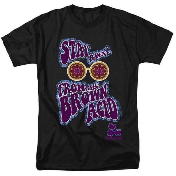 Trevco WOOD144-AT-10 Woodstock & The Brown Acid Short Sleeve Adult 18-1 T-Shirt, Black - 7X