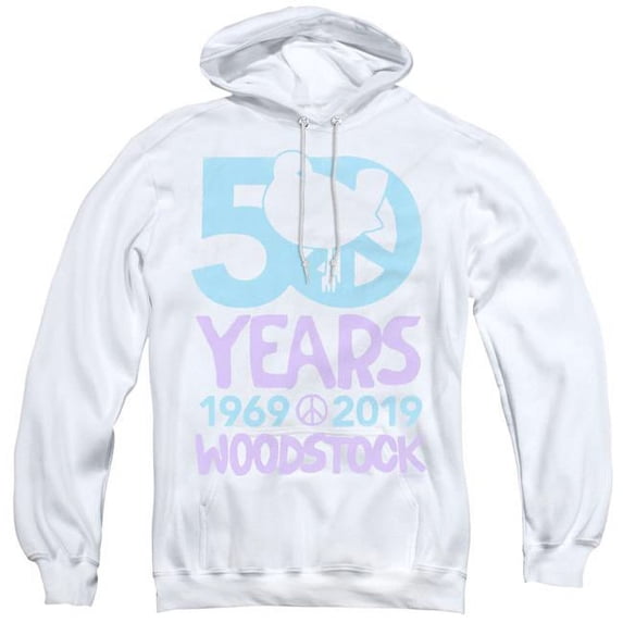 Trevco WOOD145-AFTH-1 Woodstock 50 Simple Print Adult Pull-Over Hoodie, White - Small