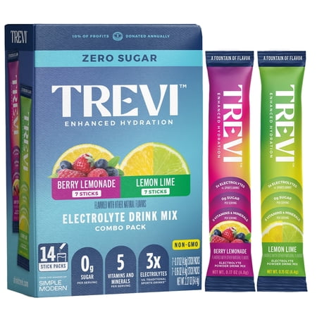 Trevi Sugar Free Electrolyte Drink Mix - 14 Count - Berry Lemonade + Lemon Lime