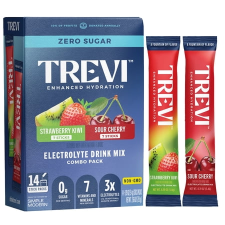 Trevi Sugar Free Electrolyte Drink Mix - 14 Count - Strawberry Kiwi + Sour Cherry