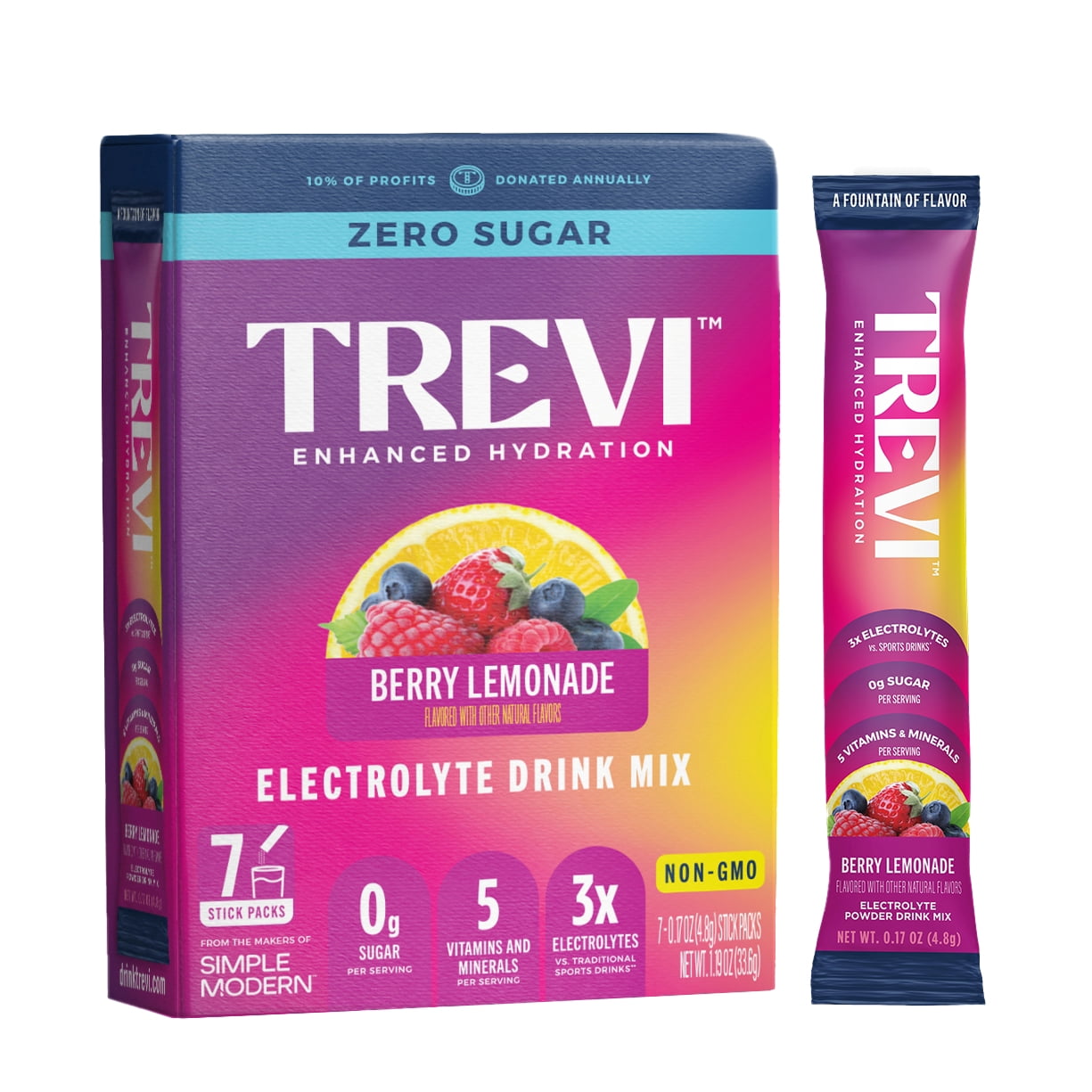 その他 FUJIRYOKI TREVI CLEAR ZERO Trevi Sugar Free Electrolyte Drink Mix - 7 Count Berry Lemonade