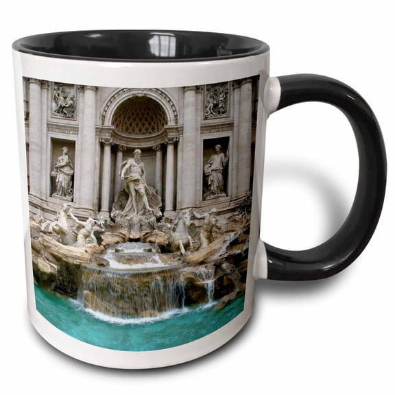 3drose, Trevi Fountain, Rome, Italy, 11oz Two-tone Black Mug
