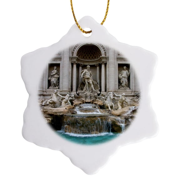 3drose, Trevi Fountain, Rome, Italy, 3 inch Snowflake Porcelain Ornament