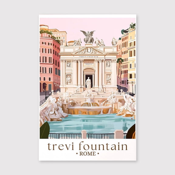 Trevi Fountain Rome Travel Canvas, Italian Landmark Art, Historic Fountain Print, Rome Travel Decor, Italy Getaway Gift