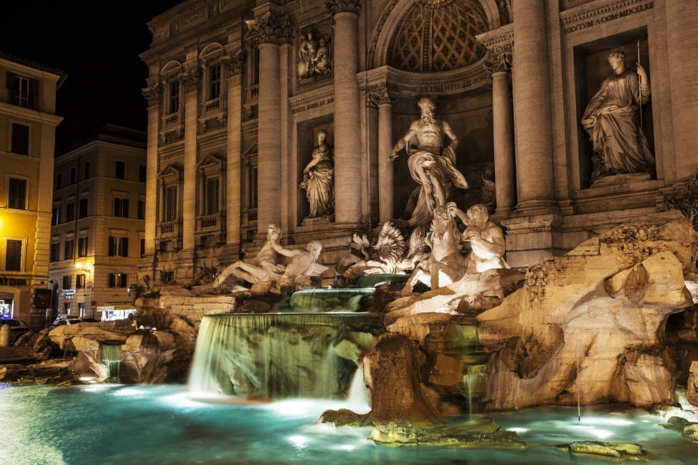Trevi Fountain at nighttime Rome Italy Canvas Art - Reynold Mainse Design Pics (19 x 12)