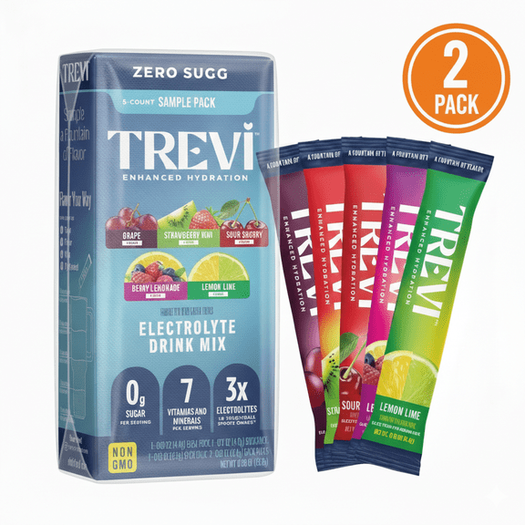 Trevi Sugar Free Electrolyte Drink Mix Variety Pack, 5 Count Each, Hydration Powder Sticks, Zero Sugar, Vegan, Non-GMO 2 Pack (10 Total Sticks)