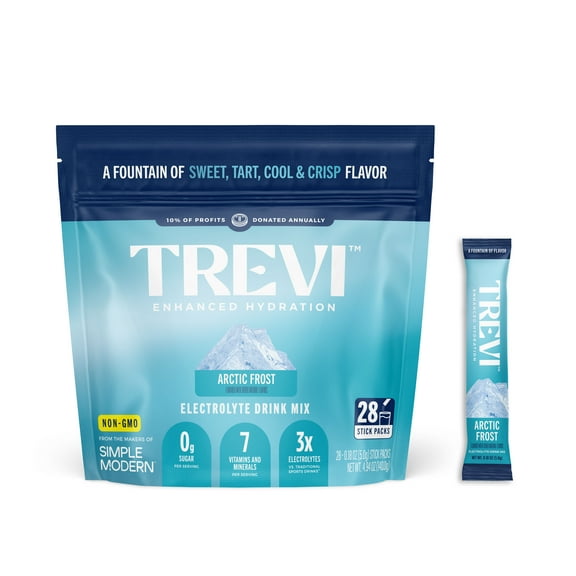 Trevi Sugar Free Electrolytes - Drink Mix Hydration Powder Packets - 28 Count - Arctic Frost