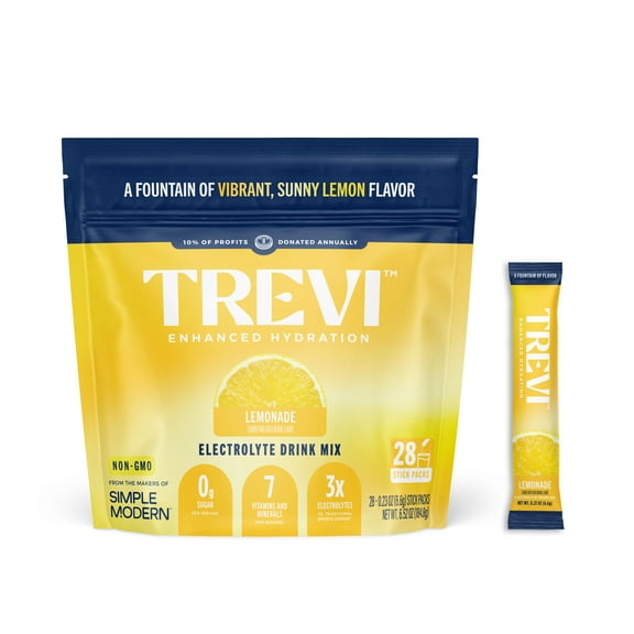 Trevi Sugar Free Electrolytes - Drink Mix Hydration Powder Packets - 28 Count - Lemonade