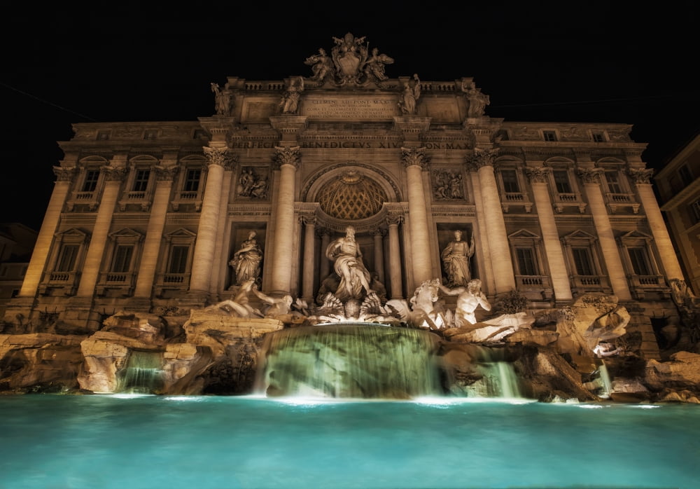 Trevi fountain illuminated at nighttime Rome Italy Canvas Art - Reynold Mainse Design Pics (36 x 24)