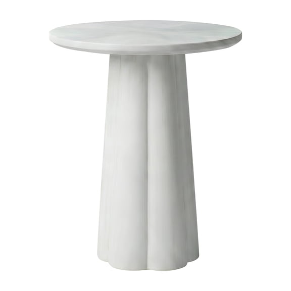 Trevo Round Side Table with Scallop Base, 14"W, Whitewash