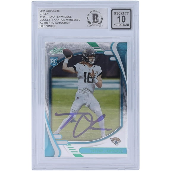 Trevor Lawrence Jacksonville Jaguars Autographed 2021 Panini Absolute Green #101 Beckett Fanatics Witnessed Authenticated 10 Rookie Card - Fanatics Authentic Certified