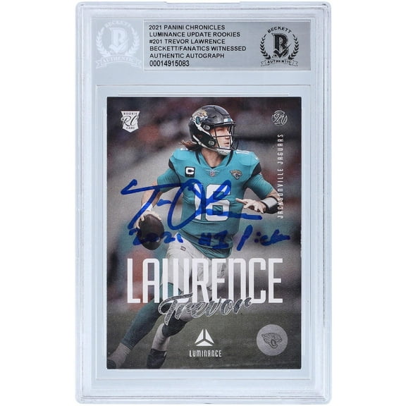 Trevor Lawrence Jacksonville Jaguars Autographed 2021 Panini Chronicles Luminance #201 Beckett Fanatics Witnessed Authenticated Rookie Card with "2021 #1 Pick" Inscription - Fanatics Authentic