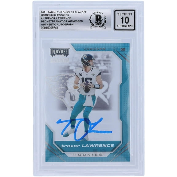 Trevor Lawrence Jacksonville Jaguars Autographed 2021 Panini Chronicles Playoff Momentum #PMR-1 Beckett Fanatics Witnessed Authenticated 10 Rookie Card - Fanatics Authentic Certified
