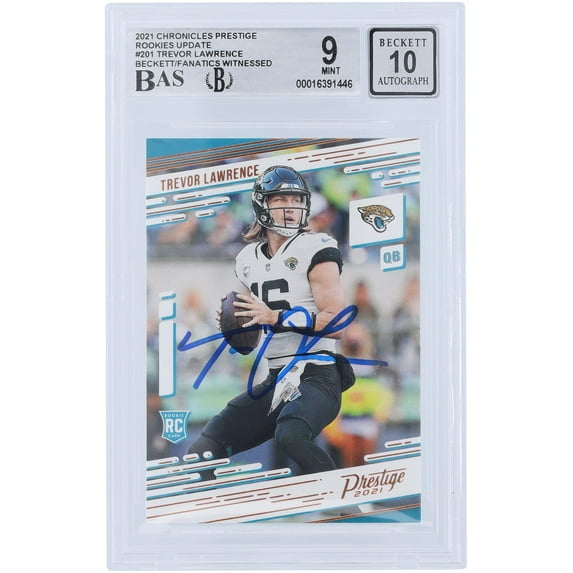 Trevor Lawrence Jacksonville Jaguars Autographed 2021 Panini Chronicles Prestige Rookies Update #201 Beckett Fanatics Witnessed Authenticated 9/10 Rookie Card - Fanatics Authentic Certified