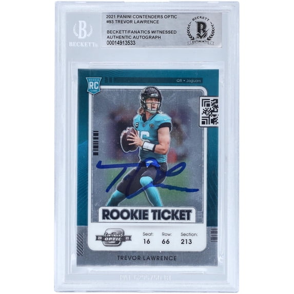 Trevor Lawrence Jacksonville Jaguars Autographed 2021 Panini Contenders Optic Rookie Ticket #93 Beckett Fanatics Witnessed Authenticated Rookie Card - Fanatics Authentic Certified