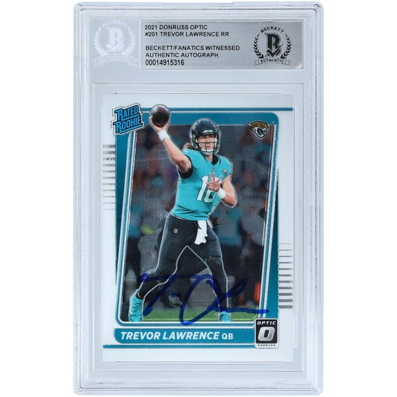 Trevor Lawrence Jacksonville Jaguars Autographed 2021 Panini Donruss Optic Rated Rookie #201 Beckett Fanatics Witnessed Authenticated Rookie Card - Fanatics Authentic Certified