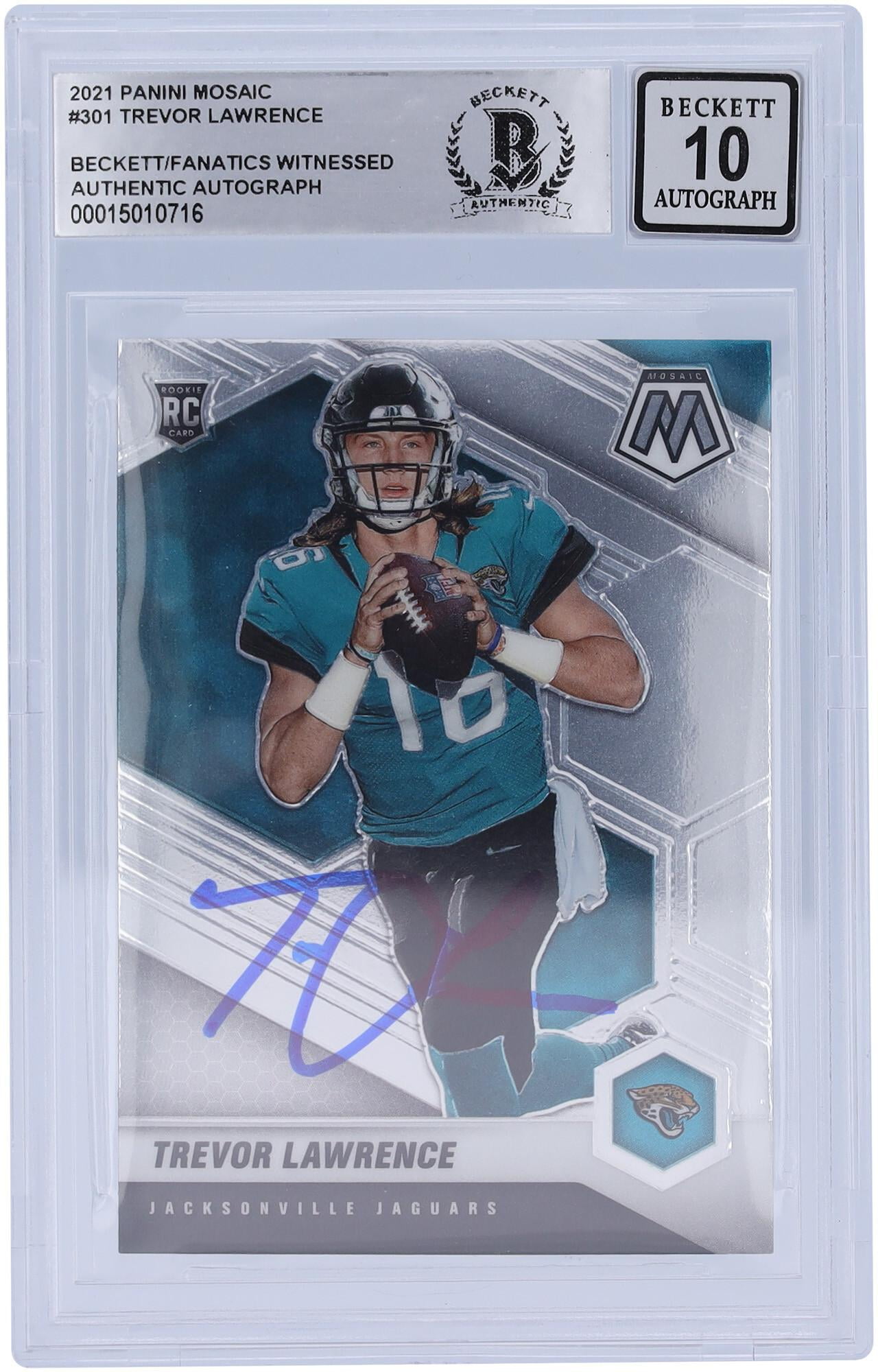 Trevor Lawrence Jacksonville Jaguars Autographed 2021 Panini Mosaic #301 Beckett Fanatics Witnessed Authenticated 10 Rookie Card - Fanatics Authentic Certified