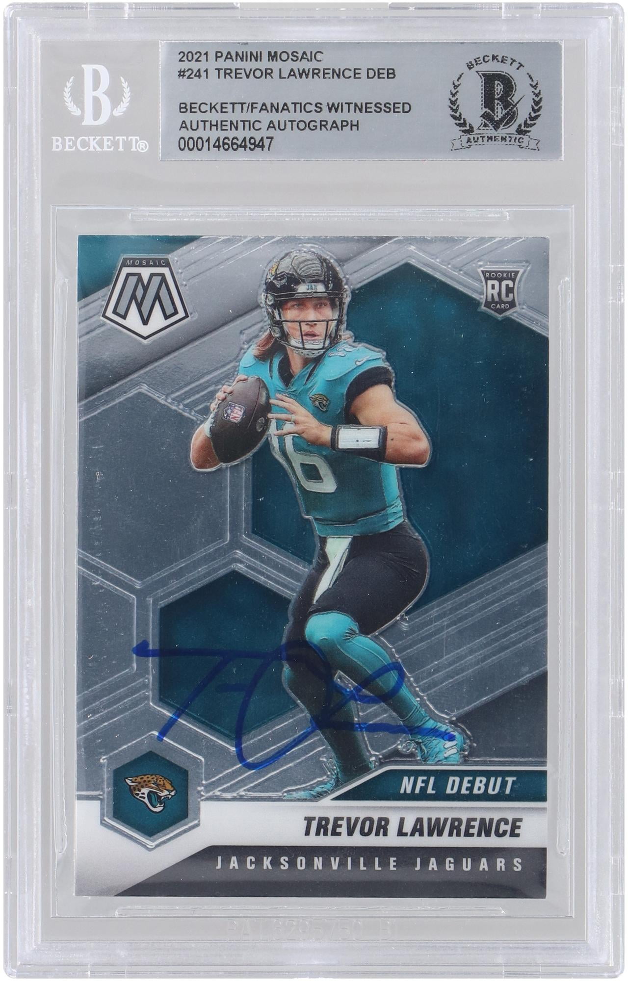 Trevor Lawrence Jacksonville Jaguars Autographed 2021 Panini Mosaic NFL Debut #241 Beckett Fanatics Witnessed Authenticated Rookie Card - Fanatics Authentic Certified