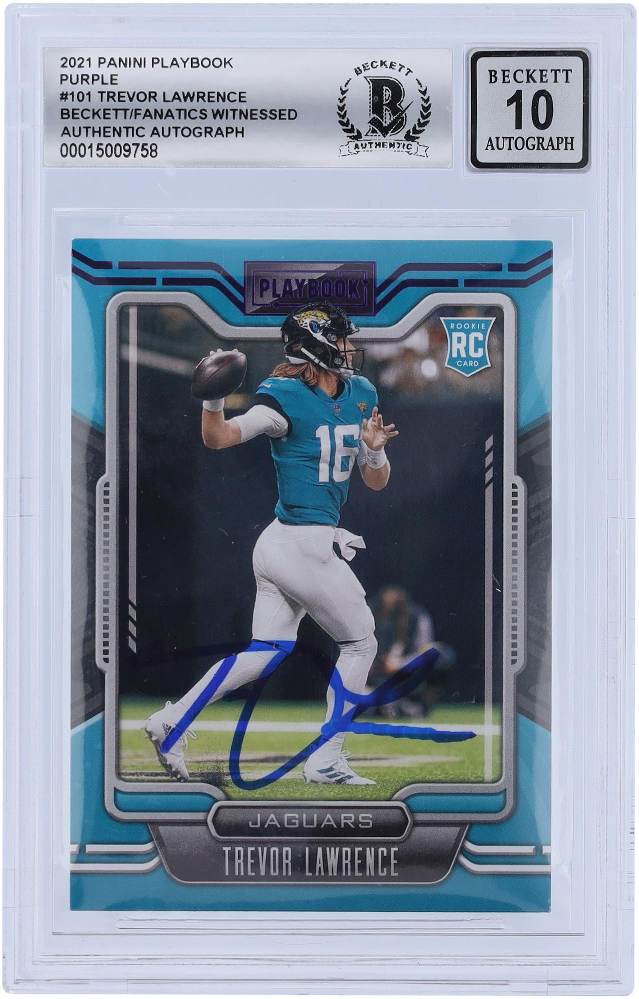 Trevor Lawrence Jacksonville Jaguars Autographed 2021 Panini Playbook 1 #101 Beckett Fanatics Witnessed Authenticated 10 Rookie Card - Fanatics Authentic Certified