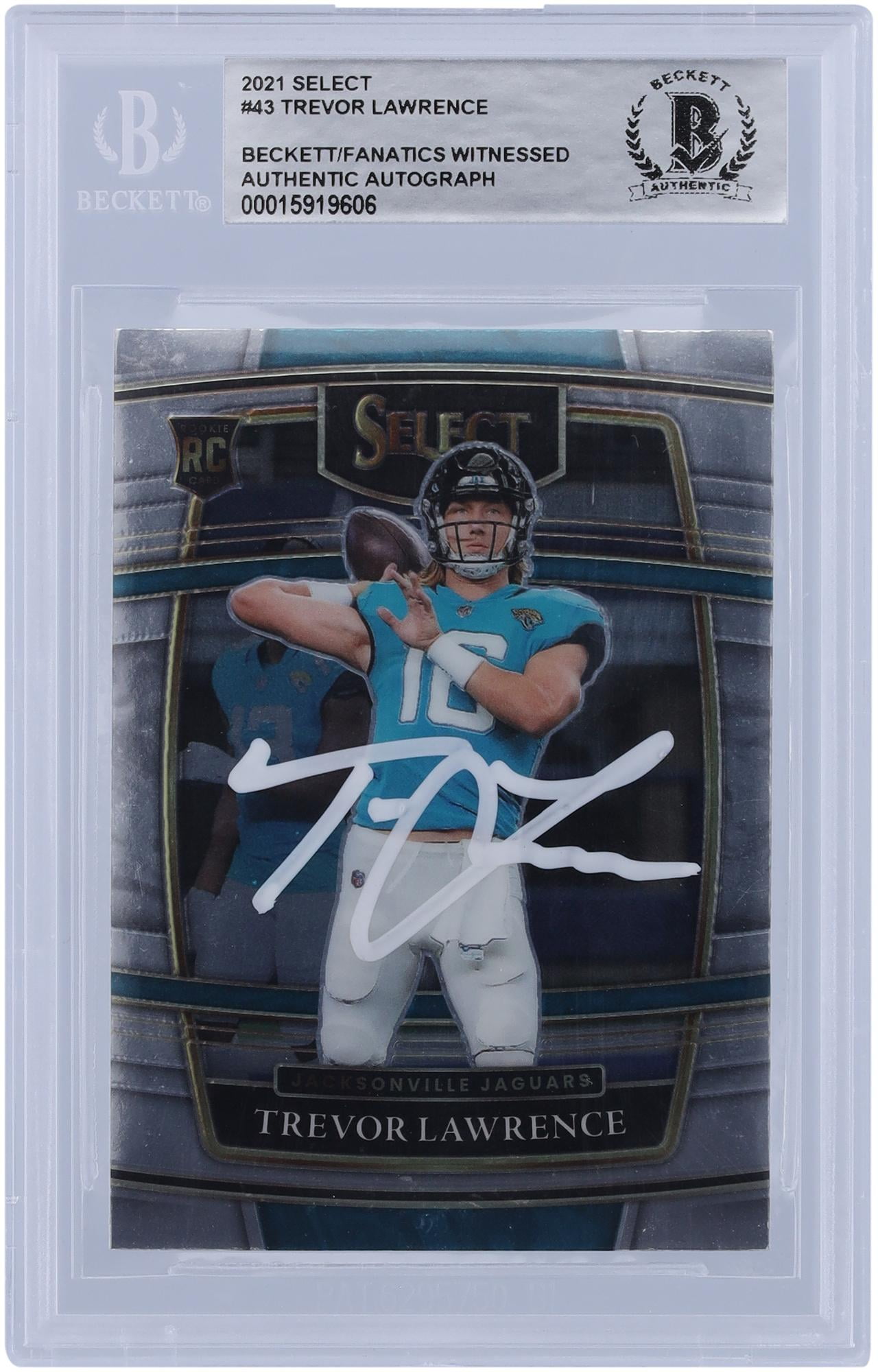 Trevor Lawrence Jacksonville Jaguars Autographed 2021 Panini Select Concourse White Ink #43 Beckett Fanatics Witnessed Authenticated Rookie Card - Fanatics Authentic Certified