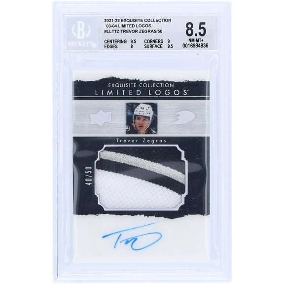 Trevor Zegras Anaheim Ducks Autographed 2021-22 Upper Deck The Cup Limited Logos Relic #LLT-TZ #40/50 BGS Authenticated 8.5 Card - 9.5,9,8,9.5 Subgrades - Fanatics Authentic Certified