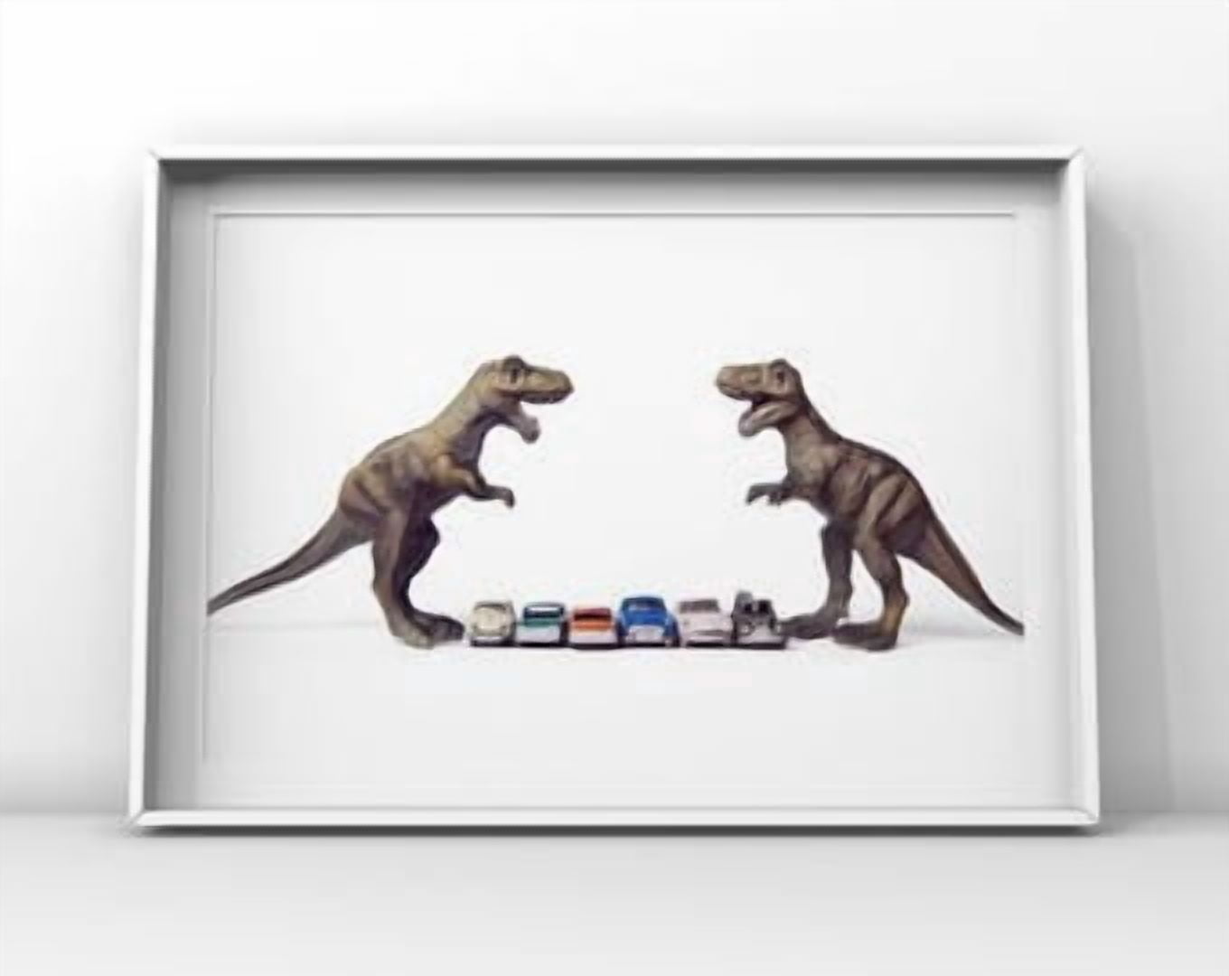 Trex Car Face Off Photo Poster Dinosaur Boys Room Decor, Poster Only
