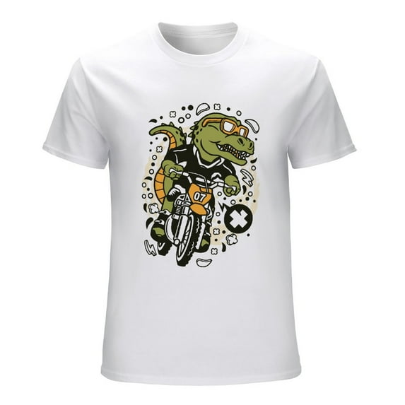 Trex Motocross Rider Men’s T-Shirt 100% Cotton Casual Short Sleeve Tops Gift Tee White 2XL