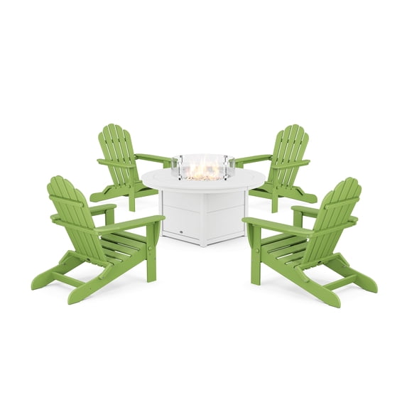 Trex Outdoor Furniture 5-Piece Monterey Bay Adirondack Conversation Set with Fire Pit Table in Lime