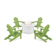 Trex Outdoor Furniture 5-Piece Monterey Bay Adirondack Conversation Set with Fire Pit Table in Lime