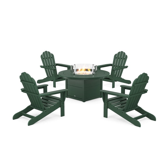 Trex Outdoor Furniture 5-Piece Monterey Bay Adirondack Conversation Set with Fire Pit Table in Rainforest Canopy
