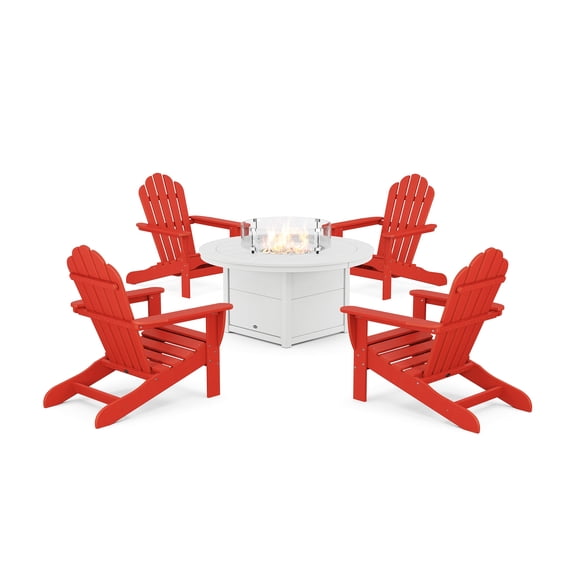 Trex Outdoor Furniture 5-Piece Monterey Bay Oversized Adirondack Conversation Set with Fire Pit Table in Sunset Red