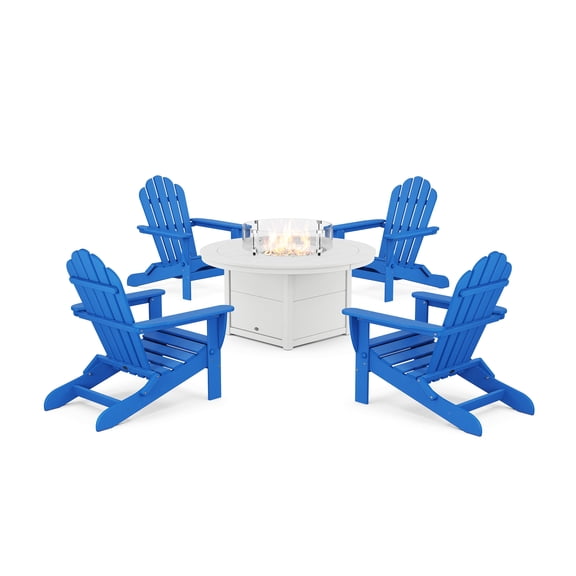 Trex Outdoor Furniture 5-Piece Monterey Bay Folding Adirondack Conversation Set with Fire Pit Table in Pacific Blue