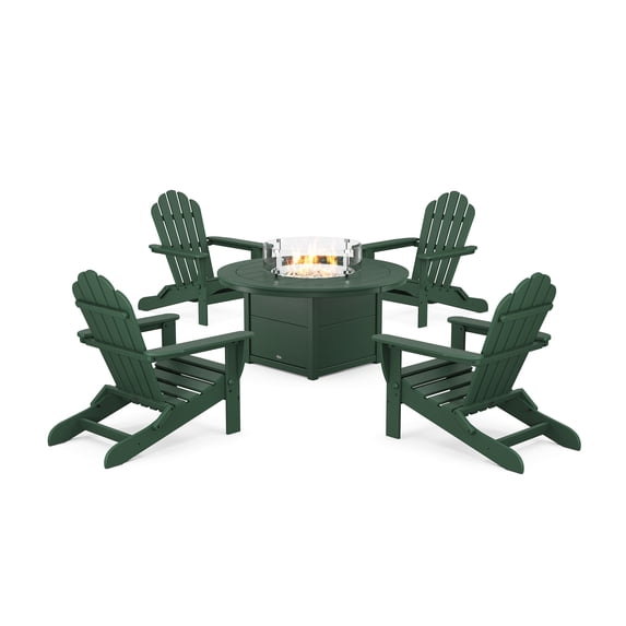 Trex Outdoor Furniture 5-Piece Monterey Bay Folding Adirondack Conversation Set with Fire Pit Table in Rainforest Canopy