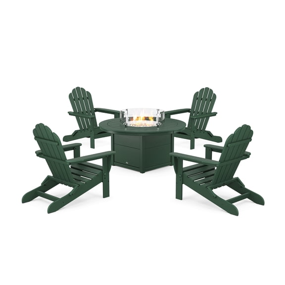Trex Outdoor Furniture 5-Piece Monterey Bay Folding Adirondack Conversation Set with Fire Pit Table in Rainforest Canopy
