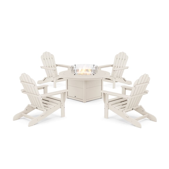 Trex Outdoor Furniture 5-Piece Monterey Bay Folding Adirondack Conversation Set with Fire Pit Table in Sand Castle