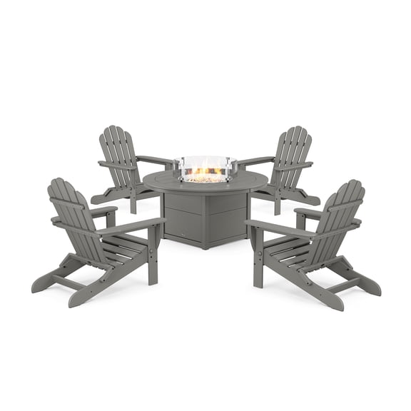 Trex Outdoor Furniture 5-Piece Monterey Bay Folding Adirondack Conversation Set with Fire Pit Table in Stepping Stone
