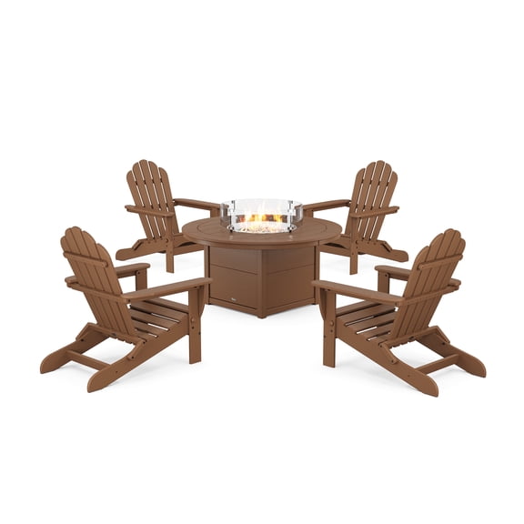 Trex Outdoor Furniture 5-Piece Monterey Bay Folding Adirondack Conversation Set with Fire Pit Table in Tree House