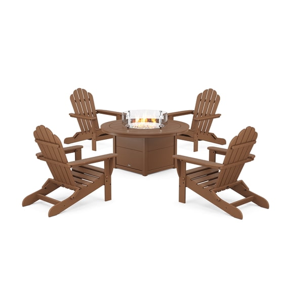 Trex Outdoor Furniture 5-Piece Monterey Bay Folding Adirondack Conversation Set with Fire Pit Table in Tree House
