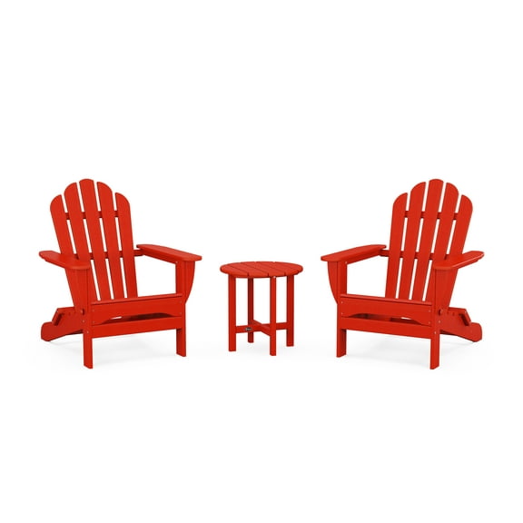 Trex Outdoors 3-Piece Monterey Bay Folding Outdoor Adirondack Set in Sunset Red