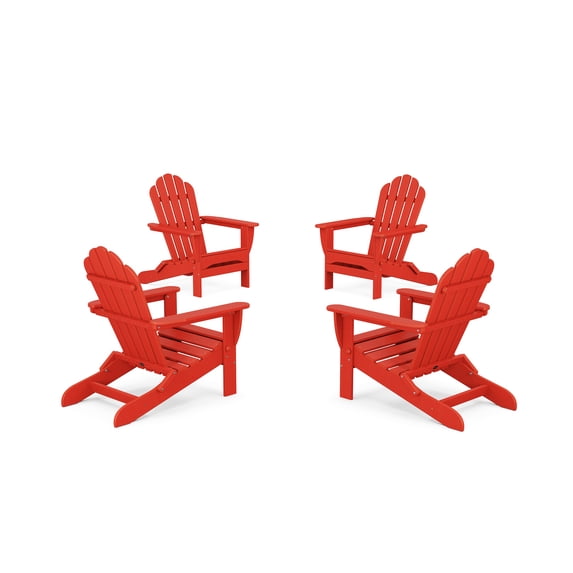 Trex Outdoors 4-Piece Monterey Bay Folding Outdoor Adirondack Chair Conversation Set in Sunset Red