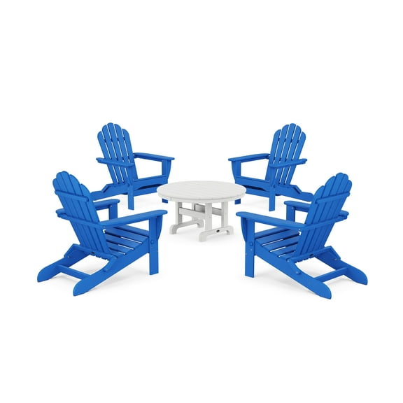 Trex Outdoors 5-Piece Monterey Bay Folding Outdoor Adirondack Chair Conversation Group in Pacific Blue