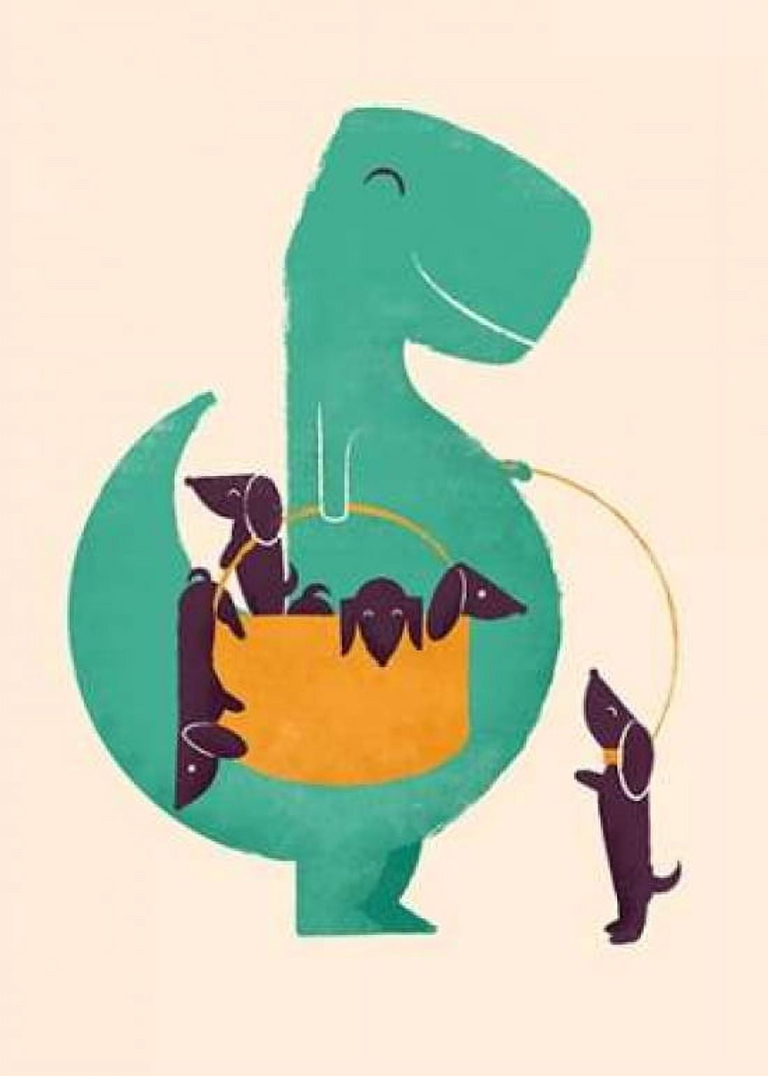 Trex and The Basketful of Wiener Dogs Canvas Art - Jay Fleck (18 x 24)