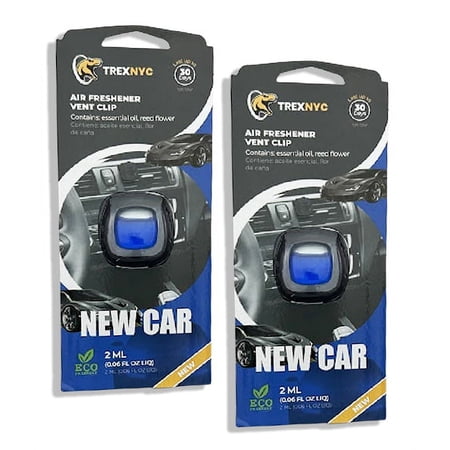 TrexNYC Car Air Fresheners Vent Clips, Essential Car Odor Eliminator, Perfect Scented Car Accessories, For Long Lasting Fragrance up to 240 days, New Car Scent, 0.07 FL.OZ, 2 Packs