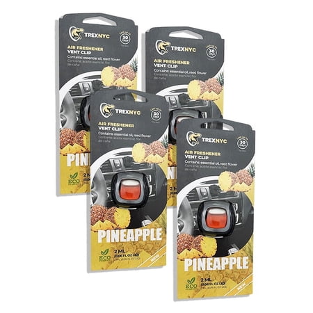 TrexNYC Car Air Fresheners Vent Clips, Essential Car Odor Eliminator, Perfect Scented Car Accessories, For Long Lasting Fragrance up to 240 days, Pineapple Scent, 0.07 FL.OZ, 4 Packs