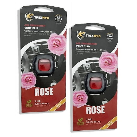 TrexNYC Car Air Fresheners Vent Clips, Essential Car Odor Eliminator, Perfect Scented Car Accessories, For Long Lasting Fragrance up to 240 days, Rose Scent, 0.07 FL.OZ, 2 Packs